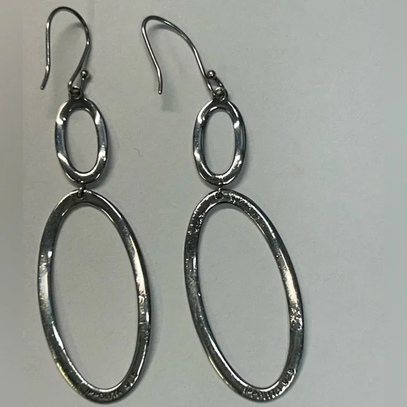 Ippolita sterling Silver hammered Double Oval hoop French wire Earrings vintage - Picture 7 of 16